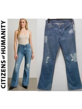 Citizens Of Humanity Blue Flare Wide Leg Jeans Jerome Dahan 30 Distress Trendy
